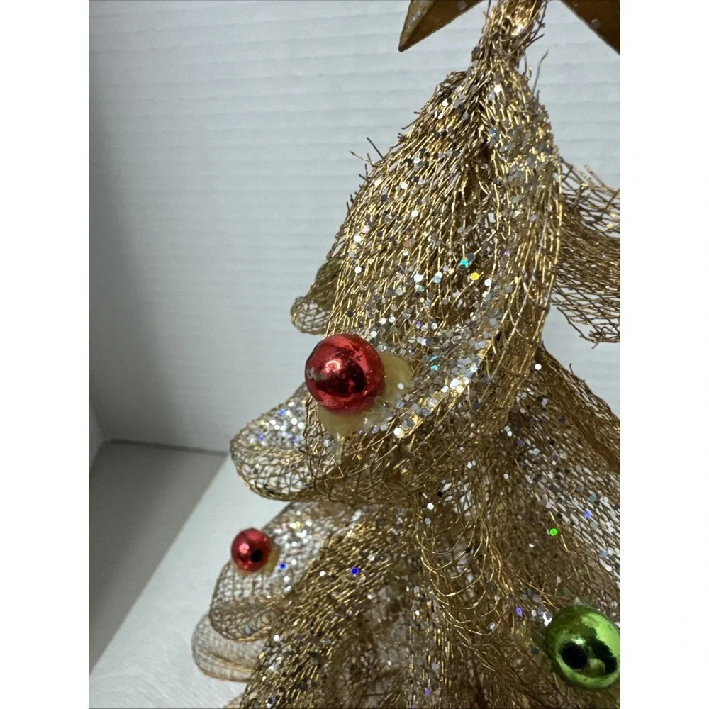 Golden Netted Mesh Christmas Tree w/Multicolor Balls‎ & Gold Star 10